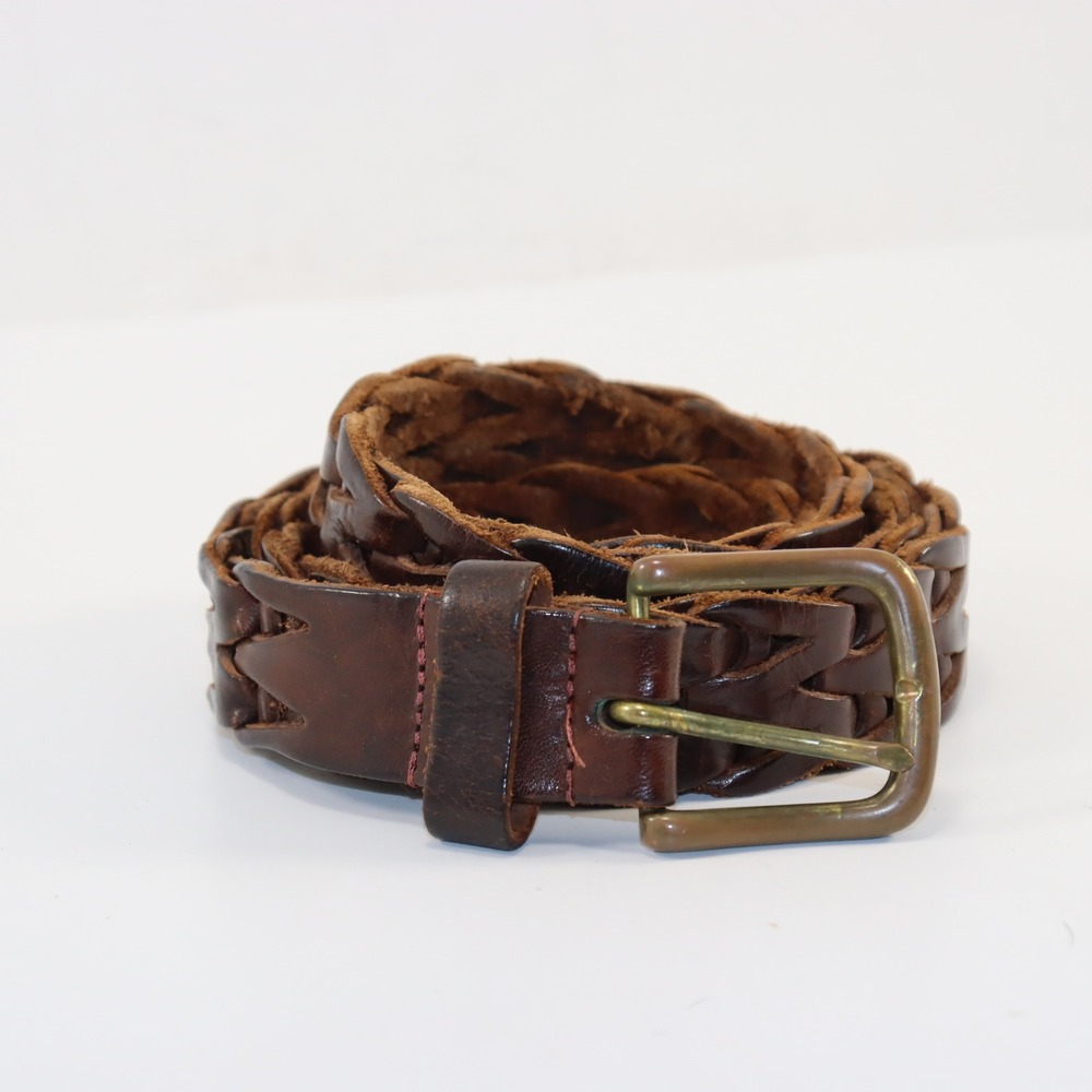 Unbranded Braided Leather Belt Mens 48 Brown Woven Brass Buckle Western Vintage